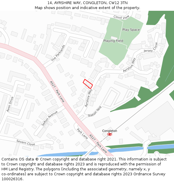 14, AYRSHIRE WAY, CONGLETON, CW12 3TN: Location map and indicative extent of plot