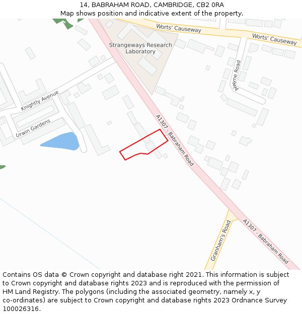 14, BABRAHAM ROAD, CAMBRIDGE, CB2 0RA: Location map and indicative extent of plot