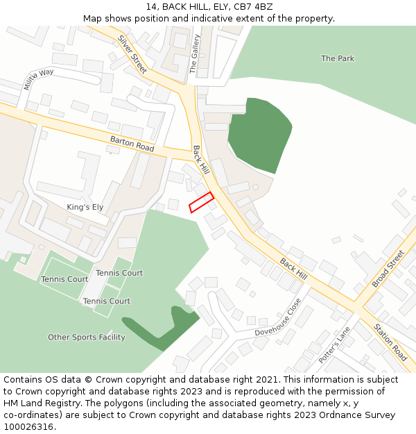 14, BACK HILL, ELY, CB7 4BZ: Location map and indicative extent of plot