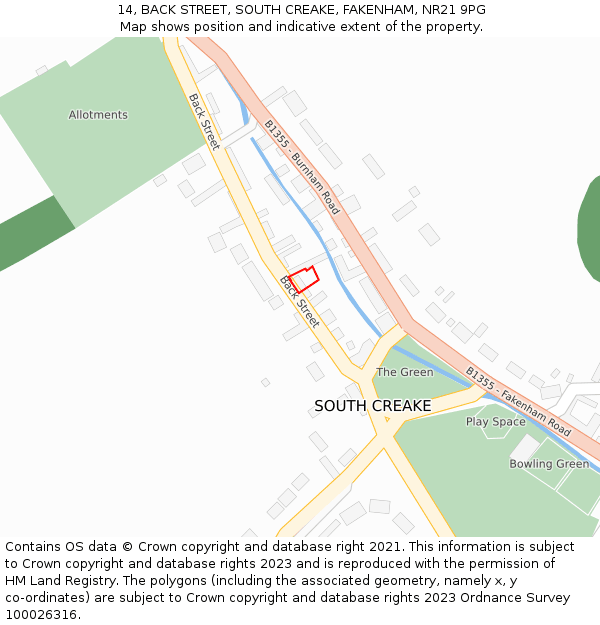 14, BACK STREET, SOUTH CREAKE, FAKENHAM, NR21 9PG: Location map and indicative extent of plot