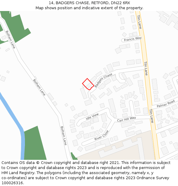 14, BADGERS CHASE, RETFORD, DN22 6RX: Location map and indicative extent of plot