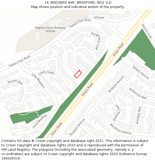 14, BADGERS WAY, BRADFORD, BD2 1LD: Location map and indicative extent of plot