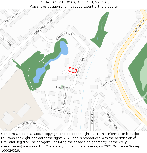 14, BALLANTYNE ROAD, RUSHDEN, NN10 9FJ: Location map and indicative extent of plot