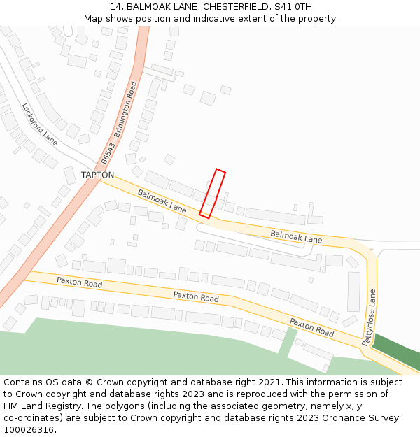 14, BALMOAK LANE, CHESTERFIELD, S41 0TH: Location map and indicative extent of plot