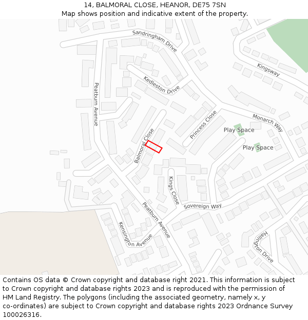 14, BALMORAL CLOSE, HEANOR, DE75 7SN: Location map and indicative extent of plot