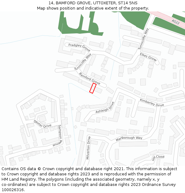 14, BAMFORD GROVE, UTTOXETER, ST14 5NS: Location map and indicative extent of plot