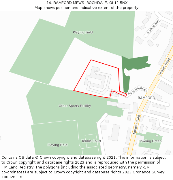 14, BAMFORD MEWS, ROCHDALE, OL11 5NX: Location map and indicative extent of plot