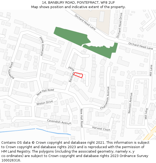 14, BANBURY ROAD, PONTEFRACT, WF8 2UF: Location map and indicative extent of plot