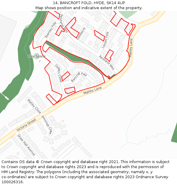 14, BANCROFT FOLD, HYDE, SK14 4UP: Location map and indicative extent of plot