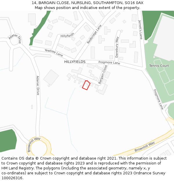 14, BARGAIN CLOSE, NURSLING, SOUTHAMPTON, SO16 0AX: Location map and indicative extent of plot
