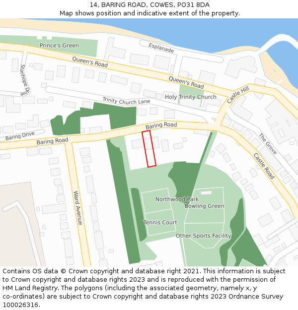 14, BARING ROAD, COWES, PO31 8DA: Location map and indicative extent of plot