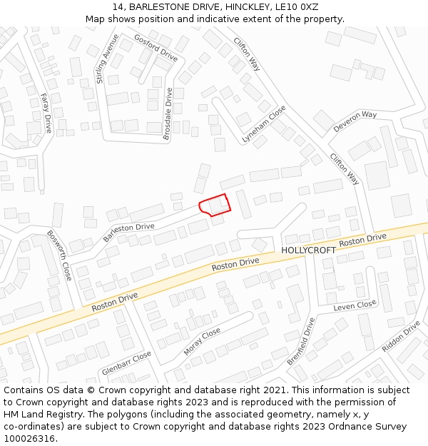 14, BARLESTONE DRIVE, HINCKLEY, LE10 0XZ: Location map and indicative extent of plot