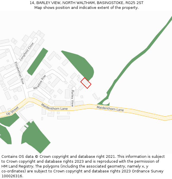 14, BARLEY VIEW, NORTH WALTHAM, BASINGSTOKE, RG25 2ST: Location map and indicative extent of plot