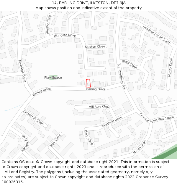 14, BARLING DRIVE, ILKESTON, DE7 9JA: Location map and indicative extent of plot