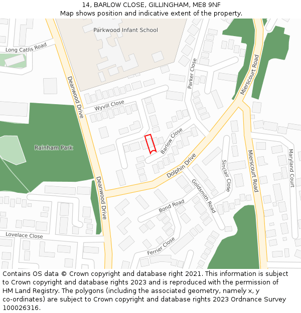 14, BARLOW CLOSE, GILLINGHAM, ME8 9NF: Location map and indicative extent of plot