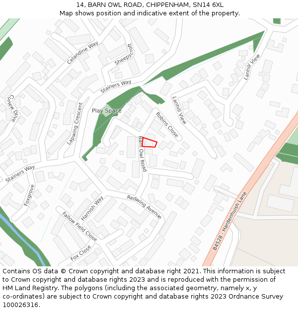 14, BARN OWL ROAD, CHIPPENHAM, SN14 6XL: Location map and indicative extent of plot