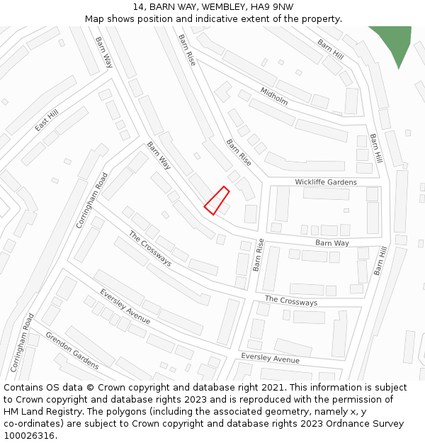 14, BARN WAY, WEMBLEY, HA9 9NW: Location map and indicative extent of plot