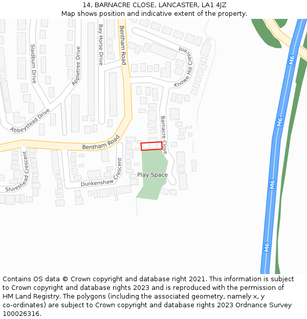 14, BARNACRE CLOSE, LANCASTER, LA1 4JZ: Location map and indicative extent of plot