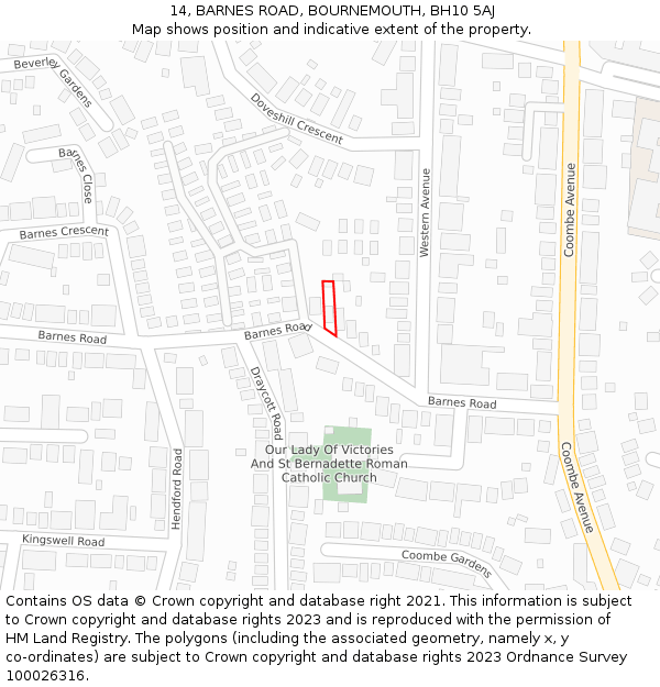 14, BARNES ROAD, BOURNEMOUTH, BH10 5AJ: Location map and indicative extent of plot