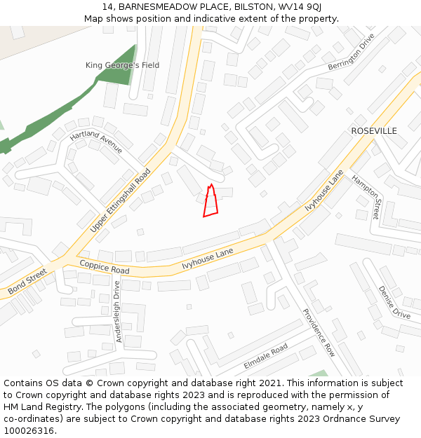 14, BARNESMEADOW PLACE, BILSTON, WV14 9QJ: Location map and indicative extent of plot