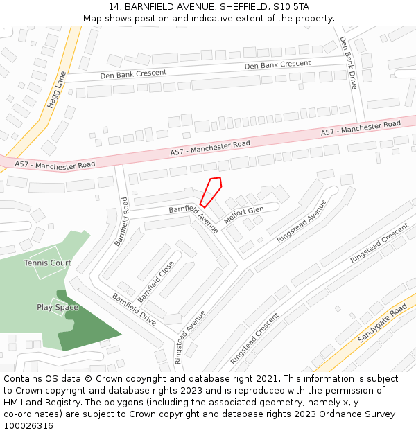 14, BARNFIELD AVENUE, SHEFFIELD, S10 5TA: Location map and indicative extent of plot