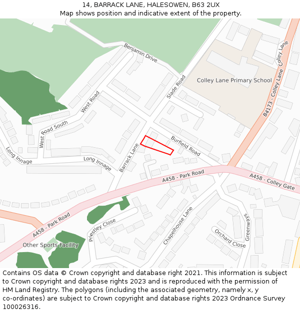 14, BARRACK LANE, HALESOWEN, B63 2UX: Location map and indicative extent of plot