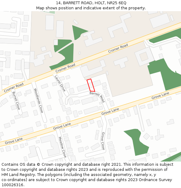 14, BARRETT ROAD, HOLT, NR25 6EQ: Location map and indicative extent of plot