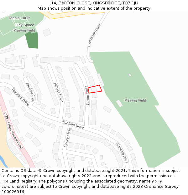 14, BARTON CLOSE, KINGSBRIDGE, TQ7 1JU: Location map and indicative extent of plot