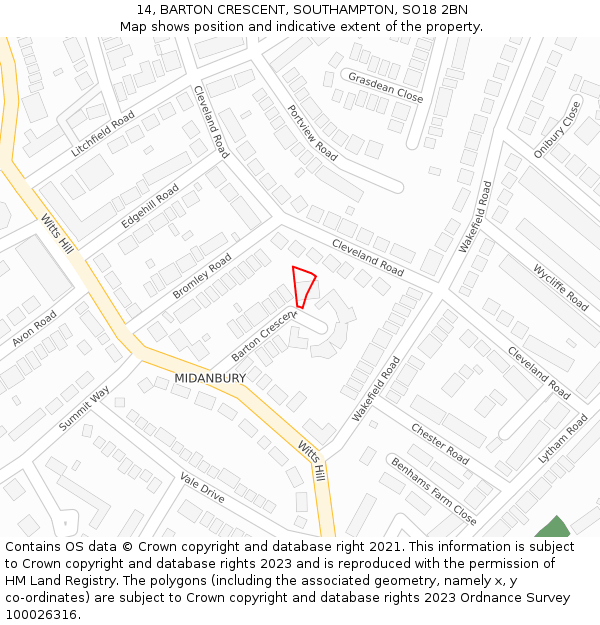 14, BARTON CRESCENT, SOUTHAMPTON, SO18 2BN: Location map and indicative extent of plot