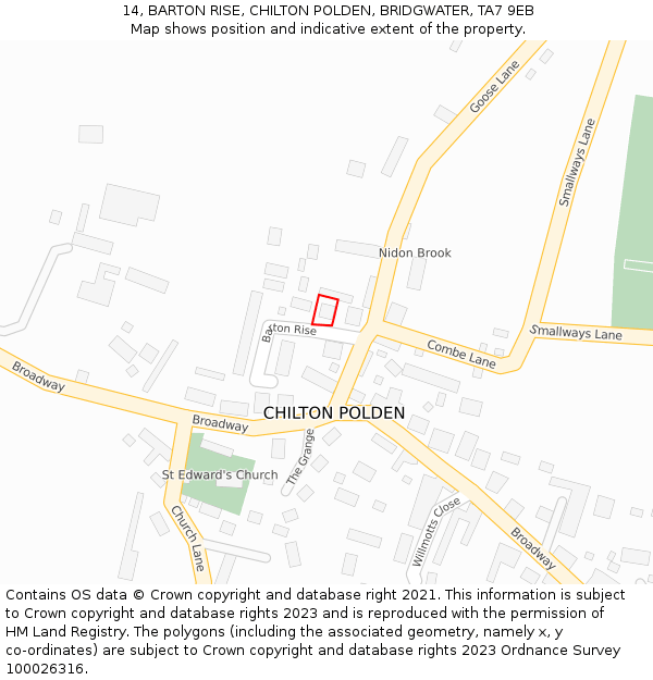 14, BARTON RISE, CHILTON POLDEN, BRIDGWATER, TA7 9EB: Location map and indicative extent of plot