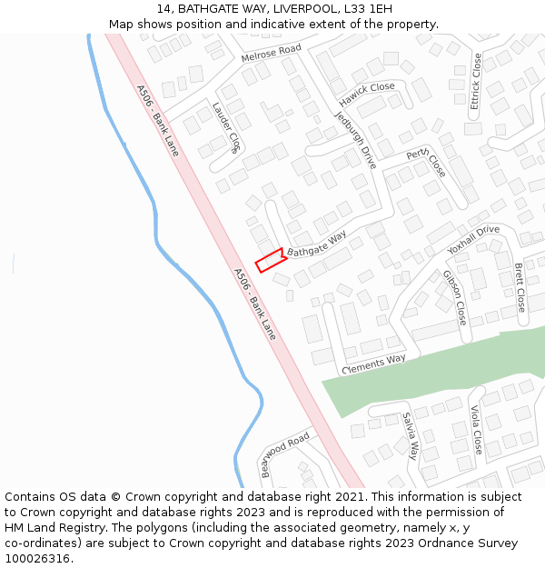 14, BATHGATE WAY, LIVERPOOL, L33 1EH: Location map and indicative extent of plot