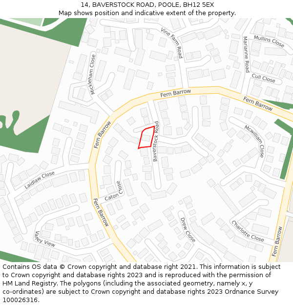 14, BAVERSTOCK ROAD, POOLE, BH12 5EX: Location map and indicative extent of plot