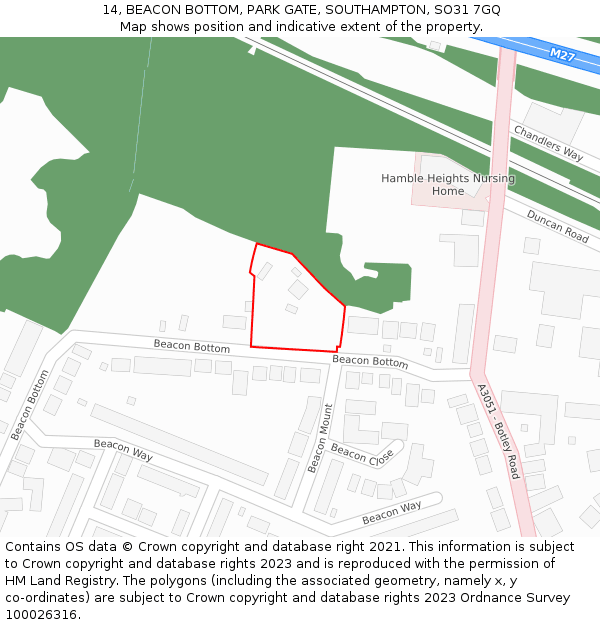 14, BEACON BOTTOM, PARK GATE, SOUTHAMPTON, SO31 7GQ: Location map and indicative extent of plot