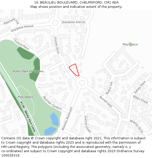 14, BEAULIEU BOULEVARD, CHELMSFORD, CM1 6EA: Location map and indicative extent of plot
