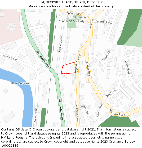 14, BECKSITCH LANE, BELPER, DE56 1UZ: Location map and indicative extent of plot