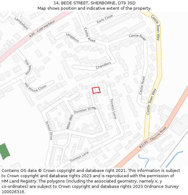 14, BEDE STREET, SHERBORNE, DT9 3SD: Location map and indicative extent of plot