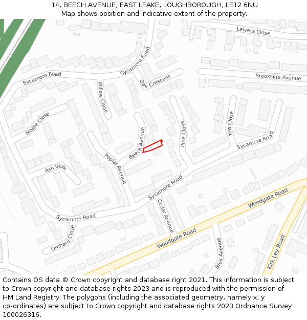 14, BEECH AVENUE, EAST LEAKE, LOUGHBOROUGH, LE12 6NU: Location map and indicative extent of plot