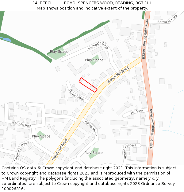 14, BEECH HILL ROAD, SPENCERS WOOD, READING, RG7 1HL: Location map and indicative extent of plot