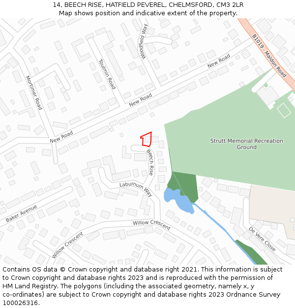 14, BEECH RISE, HATFIELD PEVEREL, CHELMSFORD, CM3 2LR: Location map and indicative extent of plot