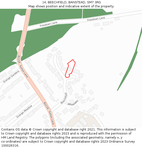 14, BEECHFIELD, BANSTEAD, SM7 3RG: Location map and indicative extent of plot