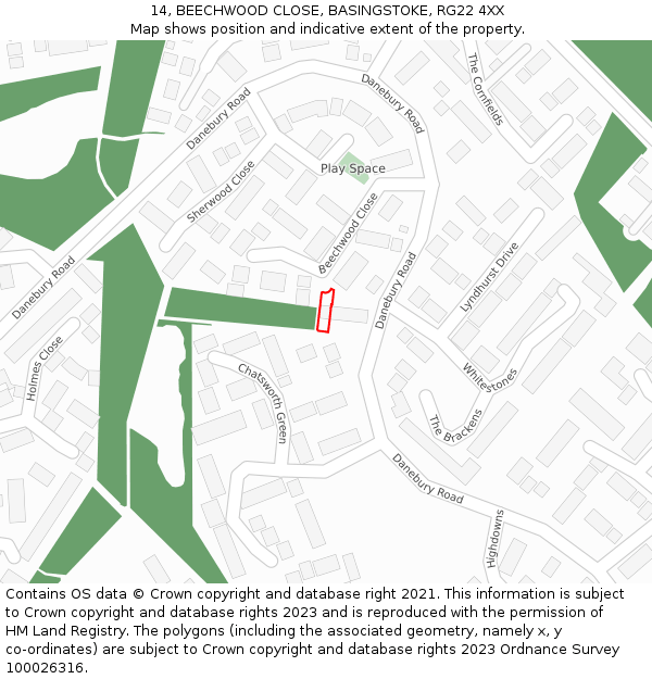 14, BEECHWOOD CLOSE, BASINGSTOKE, RG22 4XX: Location map and indicative extent of plot