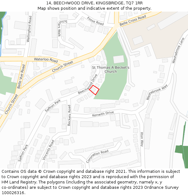 14, BEECHWOOD DRIVE, KINGSBRIDGE, TQ7 1RR: Location map and indicative extent of plot