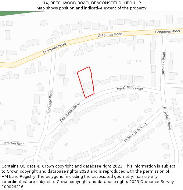 14, BEECHWOOD ROAD, BEACONSFIELD, HP9 1HP: Location map and indicative extent of plot