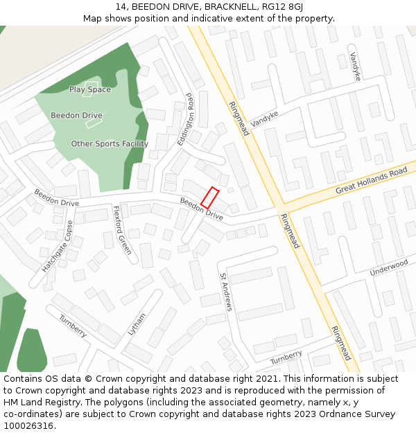 14, BEEDON DRIVE, BRACKNELL, RG12 8GJ: Location map and indicative extent of plot