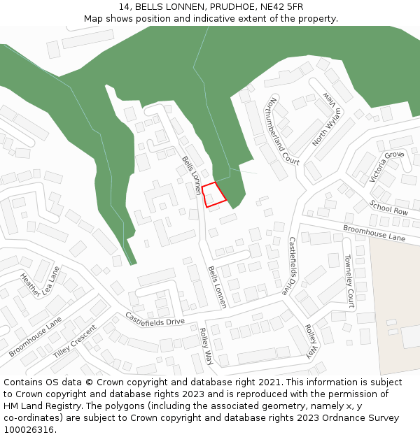 14, BELLS LONNEN, PRUDHOE, NE42 5FR: Location map and indicative extent of plot