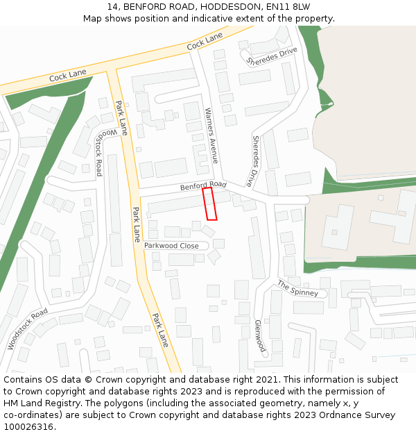 14, BENFORD ROAD, HODDESDON, EN11 8LW: Location map and indicative extent of plot