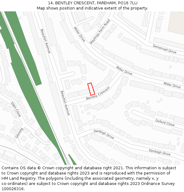 14, BENTLEY CRESCENT, FAREHAM, PO16 7LU: Location map and indicative extent of plot