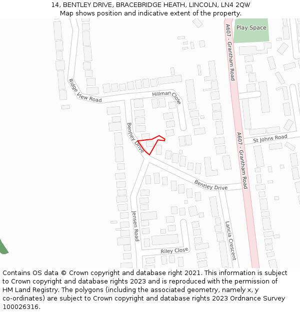 14, BENTLEY DRIVE, BRACEBRIDGE HEATH, LINCOLN, LN4 2QW: Location map and indicative extent of plot
