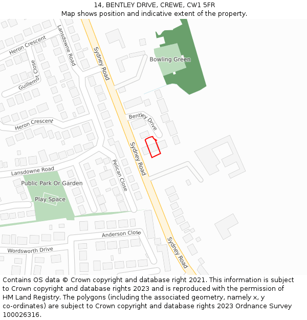 14, BENTLEY DRIVE, CREWE, CW1 5FR: Location map and indicative extent of plot