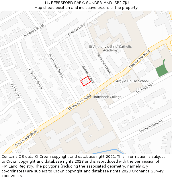 14, BERESFORD PARK, SUNDERLAND, SR2 7JU: Location map and indicative extent of plot